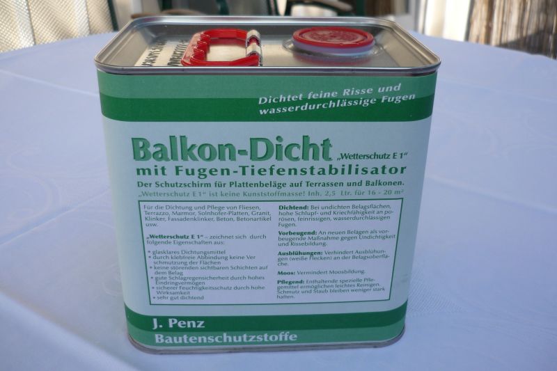 Mehr über den Artikel erfahren Fliesen, Plattenbeläge, Fugen, Risse, Wasserdicht -abdichten mit „Penz-Wetterschutz E1“ (Frostschutz)